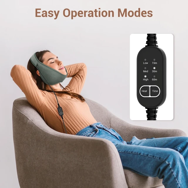 Alt view image 2 of 7 - Face Heating Pad for TMJ Relief, Jaw Chin, Wisdom Teeth Recovery | Heated Face Mask with 3 Heat Time Settings, USB Electric Wearable, Heated Wrap for Oral and Facial Surgery