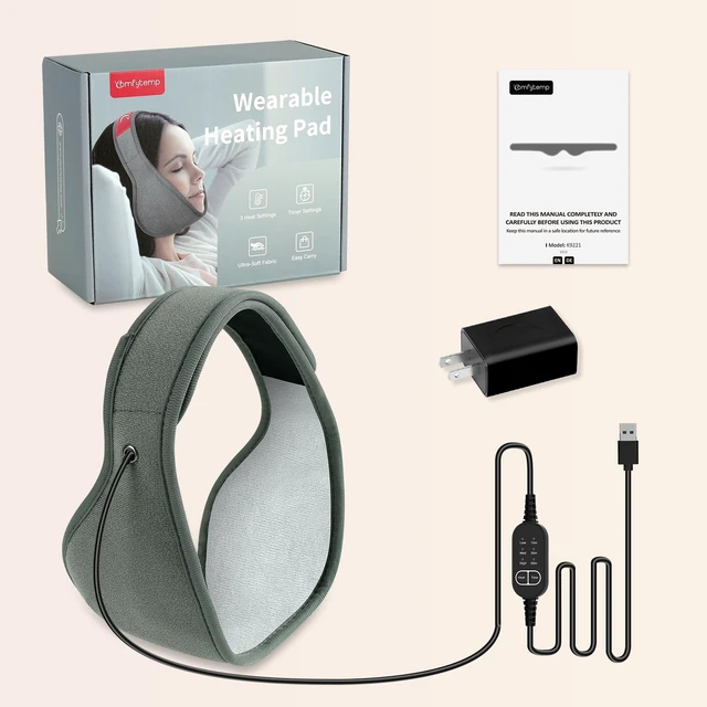 Alt view image 6 of 7 - Face Heating Pad for TMJ Relief, Jaw Chin, Wisdom Teeth Recovery | Heated Face Mask with 3 Heat Time Settings, USB Electric Wearable, Heated Wrap for Oral and Facial Surgery