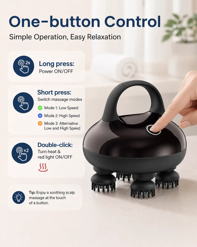 Alt view image 7 of 7 - 2026 Upgraded Heated Scalp Massager with Red Light, Wireless Rechargeable Head Massager for Hair Growth & Stress Relax at Home,Office & Travel, 3 Modes, Low Noise for Men Women