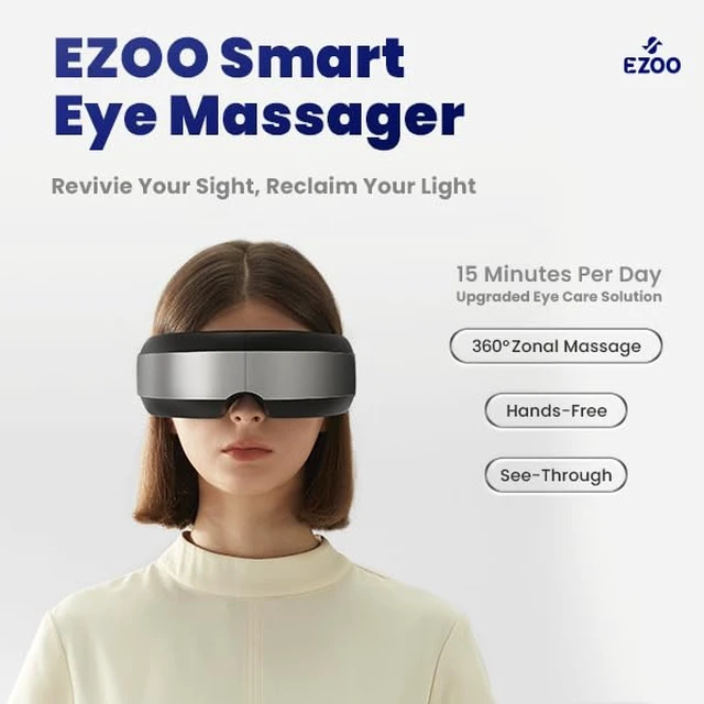 Alt view image 5 of 7 - EZOO Smart Eye Massager with Visualization Window, Five Built-in Modes and Adjustable Settings for Stress Relief, Headaches, and Sleep Aid