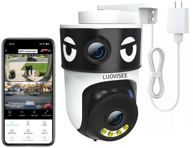 Main image of Dual Lens Security Camera Outdoor/Indoor,Wired Camera for Home Security for Plug-in 24/7 Continuous Recording,360° View Pan/Tilt,Siren Alarm,Two Way Audio,2.4GHz Wi-Fi