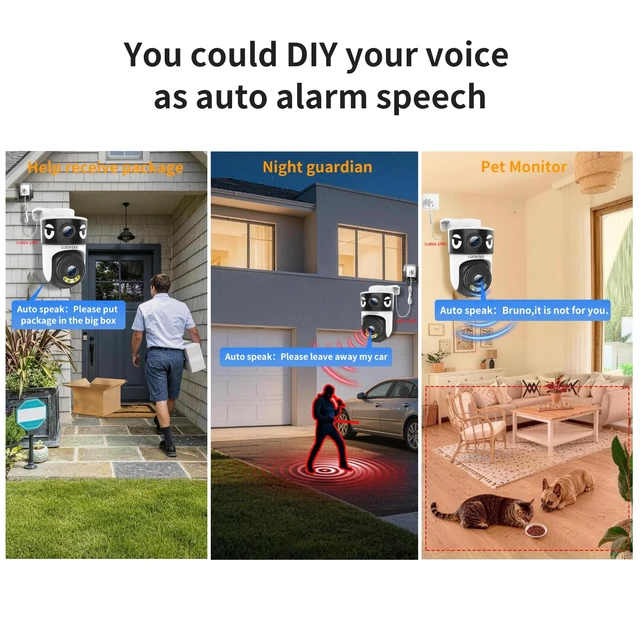 Alt view image 7 of 7 - Dual Lens Security Camera Outdoor/Indoor,Wired Camera for Home Security for Plug-in 24/7 Continuous Recording,360° View Pan/Tilt,Siren Alarm,Two Way Audio,2.4GHz Wi-Fi
