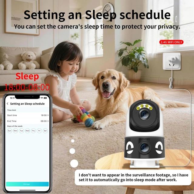 Alt view image 6 of 7 - Dual Lens Security Camera Outdoor/Indoor,Wired Camera for Home Security for Plug-in 24/7 Continuous Recording,360° View Pan/Tilt,Siren Alarm,Two Way Audio,2.4GHz Wi-Fi