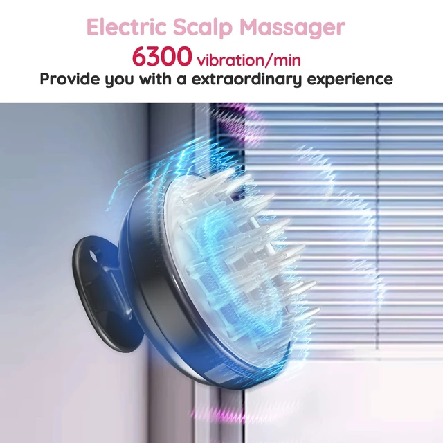 Alt view image 5 of 7 - Scalp Massager Electric Hair Growth Scrubber for Dandruff Removal | 2 Modes, rechargeable, Silicone Head Massager Relaxing, Shampoo Brush Cleansing Exfoliating for All Hair Types and Textures