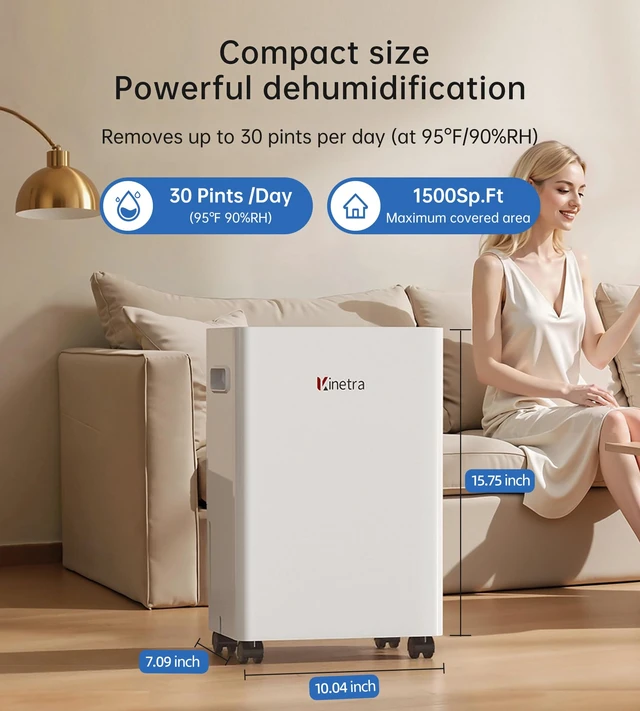 Alt view image 3 of 7 - 1500 Sq Ft Dehumidifiers for Home30 Pints Dehumidifier with Drain Hose | Smart APP Control1.6L Water Tank 24H Timer Intelligent Humidity Control Ideal for Bedroom Bathroom,Basement