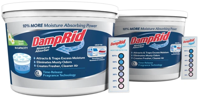 Main image of Hi-Capacity Moisture Absorber Bucket, Fresh Scent, 2 lb. 15.5 oz. & Moisture Detection Strip (2 Pack), Attracts & Traps Excess Moisture
