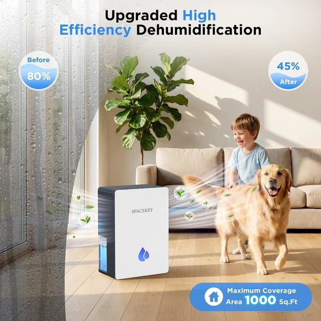 Alt view image 3 of 7 - Dehumidifiers for Home, 95 OZ Water Tank Dehumidifier with Drain Hose, 1000 Sq.Ft Quiet Dehumidifiers for Bathroom Bedroom Basement RV, Timer, Auto Shut-Off, 7 Color Light, Aromatherapy, Grey & White