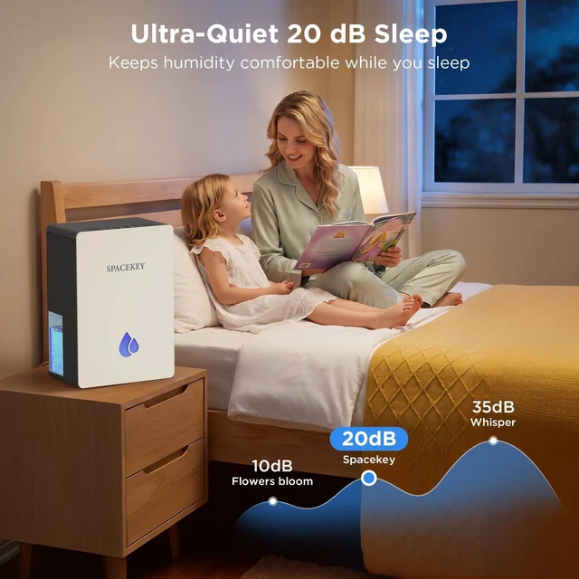 Alt view image 5 of 7 - Dehumidifiers for Home, 95 OZ Water Tank Dehumidifier with Drain Hose, 1000 Sq.Ft Quiet Dehumidifiers for Bathroom Bedroom Basement RV, Timer, Auto Shut-Off, 7 Color Light, Aromatherapy, Grey & White