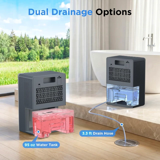 Alt view image 6 of 7 - Dehumidifiers for Home, 95 OZ Water Tank Dehumidifier with Drain Hose, 1000 Sq.Ft Quiet Dehumidifiers for Bathroom Bedroom Basement RV, Timer, Auto Shut-Off, 7 Color Light, Aromatherapy, Grey & White