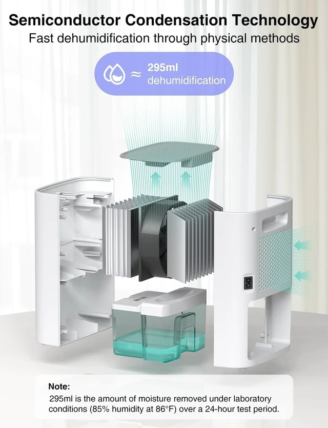Alt view image 3 of 7 - Small Dehumidifier for Bathroom, Bedroom, Quiet Operation, Portable | 30 oz Water Tank, Auto Shut-Off, Compact Mini Ultra-Quiet 24dB Dehumidifier for Closet, Camper & Small Spaces