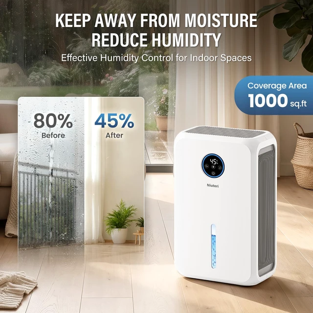 Alt view image 2 of 7 - 98 OZ Dehumidifier, Dehumidifier for Home, Bedroom, Basement, Bathroom, Smart Humidity Control, Efficient Humidity Removal, Quiet with Auto Shut-Off & Defrost, White