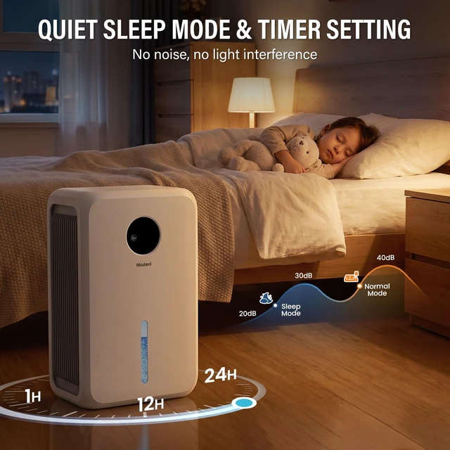 Alt view image 4 of 7 - 98 OZ Dehumidifier, Dehumidifier for Home, Bedroom, Basement, Bathroom, Smart Humidity Control, Efficient Humidity Removal, Quiet with Auto Shut-Off & Defrost, White