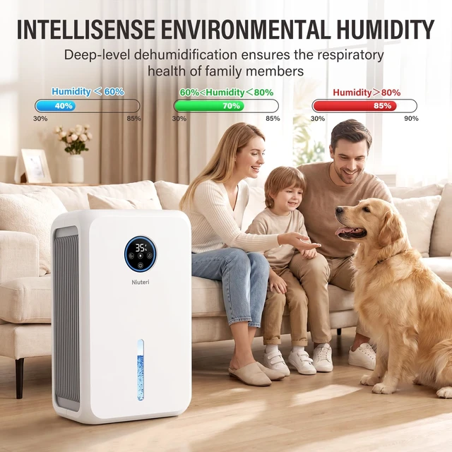 Alt view image 5 of 7 - 98 OZ Dehumidifier, Dehumidifier for Home, Bedroom, Basement, Bathroom, Smart Humidity Control, Efficient Humidity Removal, Quiet with Auto Shut-Off & Defrost, White
