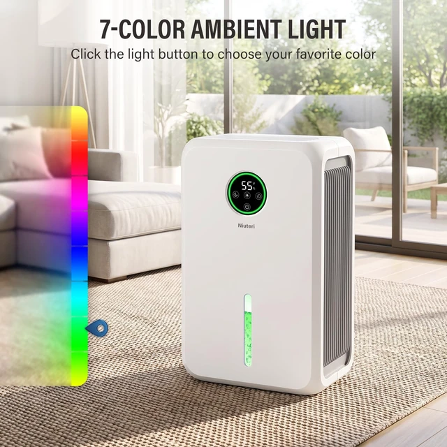 Alt view image 7 of 7 - 98 OZ Dehumidifier, Dehumidifier for Home, Bedroom, Basement, Bathroom, Smart Humidity Control, Efficient Humidity Removal, Quiet with Auto Shut-Off & Defrost, White