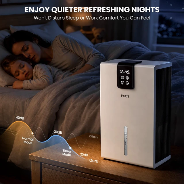 Alt view image 4 of 7 - Dehumidifier, Dehumidifiers for Home, 98 OZ Water Tank, (1000 sq.ft) Quiet Dehumidifier for Basement Bathroom Bedroom with Humidity Display, Auto Shut Off, Relaxing 7 Color Ambient Light(White)