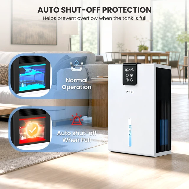 Alt view image 7 of 7 - Dehumidifier, Dehumidifiers for Home, 98 OZ Water Tank, (1000 sq.ft) Quiet Dehumidifier for Basement Bathroom Bedroom with Humidity Display, Auto Shut Off, Relaxing 7 Color Ambient Light(White)