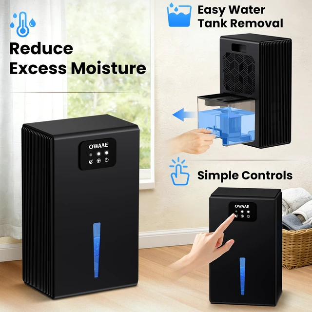 Alt view image 7 of 7 - Dehumidifier for Home with Auto Shutoff Sleep Mode, 1000 Sq Ft | Quiet for Bedroom Basement Bathroom with Portable 95oz Water Tank, Auto Shutoff, 7-color LED light, Black