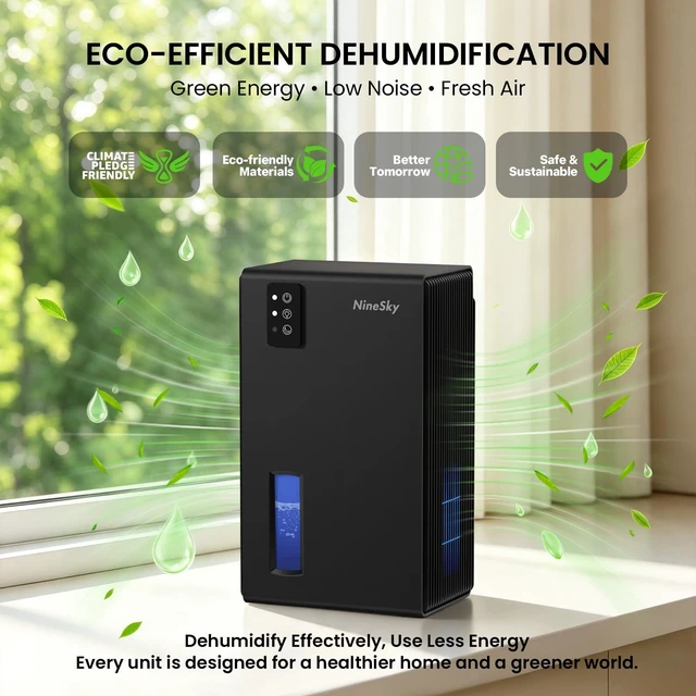 Alt view image 4 of 7 - Dehumidifiers for Home, 1000 Sq Ft Dehumidifier with 95oz Tank Auto Shutoff | Quiet for Bedroom, Bathroom and Basement with Sleep Mode 7-Color LED Light, Black