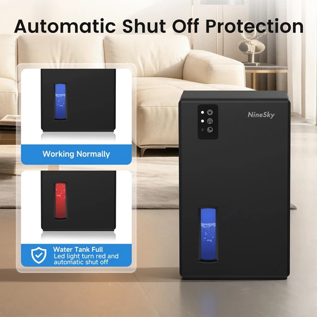 Alt view image 5 of 7 - Dehumidifiers for Home, 1000 Sq Ft Dehumidifier with 95oz Tank Auto Shutoff | Quiet for Bedroom, Bathroom and Basement with Sleep Mode 7-Color LED Light, Black