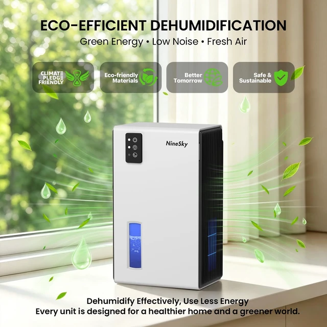 Alt view image 2 of 7 - Dehumidifiers for Home, 1000 Sq Ft Dehumidifier with 95oz Tank Auto Shutoff | Quiet for Bedroom, Bathroom and Basement with Sleep Mode 7-Color LED Light, White