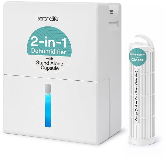 Main image of 2-in-1 Dehumidifier for Home, Portable Cylinder, 91 Oz Tank | 17 Oz/Day, 91 Oz Tank, Removable Cylinder, 45-55% Humidity Control, 50dB