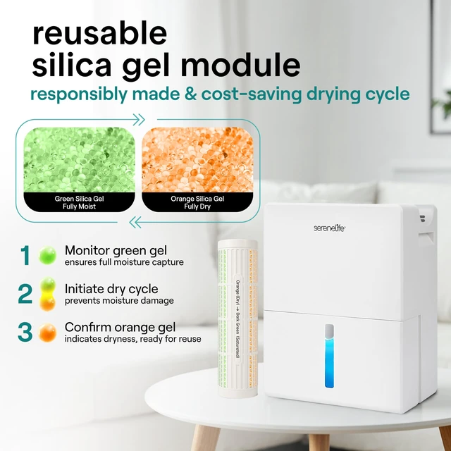 Alt view image 5 of 7 - 2-in-1 Dehumidifier for Home, Portable Cylinder, 91 Oz Tank | 17 Oz/Day, 91 Oz Tank, Removable Cylinder, 45-55% Humidity Control, 50dB