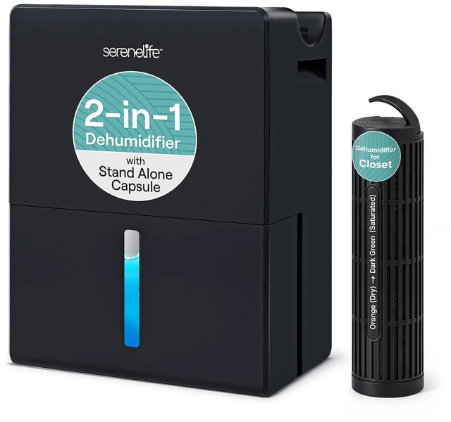 Main image of 2-in-1 Dehumidifier for Home, Portable Cylinder, 91 Oz Tank | 17 Oz/Day, 91 Oz Tank, Removable Cylinder, 45-55% Humidity Control, 50dB