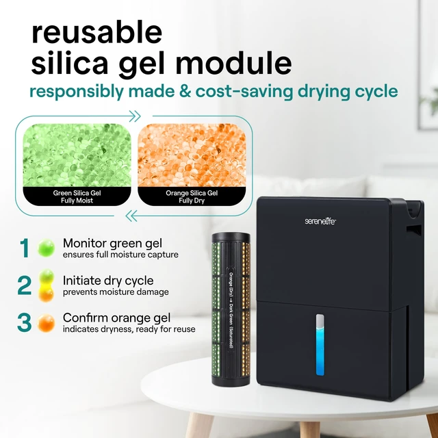 Alt view image 5 of 7 - 2-in-1 Dehumidifier for Home, Portable Cylinder, 91 Oz Tank | 17 Oz/Day, 91 Oz Tank, Removable Cylinder, 45-55% Humidity Control, 50dB