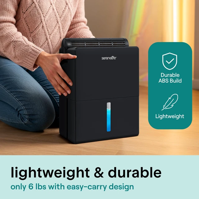 Alt view image 6 of 7 - 2-in-1 Dehumidifier for Home, Portable Cylinder, 91 Oz Tank | 17 Oz/Day, 91 Oz Tank, Removable Cylinder, 45-55% Humidity Control, 50dB