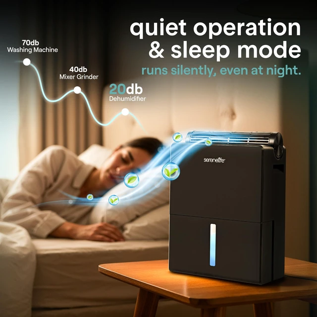 Alt view image 7 of 7 - 2-in-1 Dehumidifier for Home, Portable Cylinder, 91 Oz Tank | 17 Oz/Day, 91 Oz Tank, Removable Cylinder, 45-55% Humidity Control, 50dB
