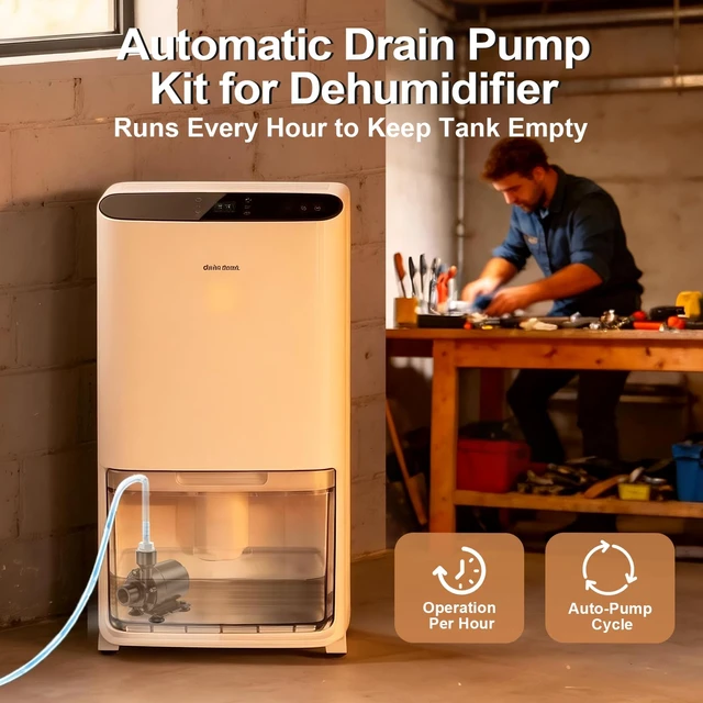 Alt view image 3 of 7 - Upgraded Smart Automatic Dehumidifier Pump 15FT High Lift Vertical Drain Over 100FT Horizontal IPX8 Fully Submersible Mini Drain Pump Auto Water Level Detection Fit for Basement Laundry Room