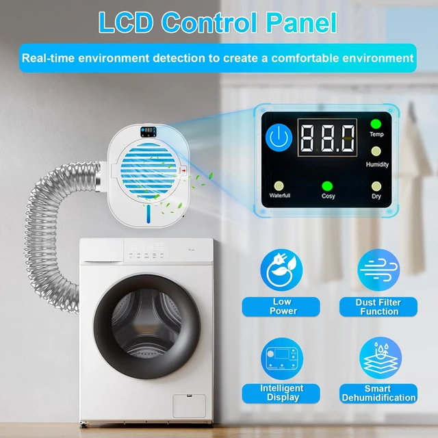 Alt view image 5 of 7 - 4-in-1 Indoor Dryer Vent With Dehumidifier for Protect Furniture | Electric Dryer Kit Lint Trap Intelligent Temperature and Humidity Display apartments condos basements garages