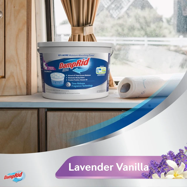 Alt view image 6 of 7 - Hi-Capacity Moisture Absorber Bucket, Lavender Vanilla, 2 lb. 15.5 oz. & Moisture Detection Strip (2 Pack), Attracts & Traps Excess Moisture