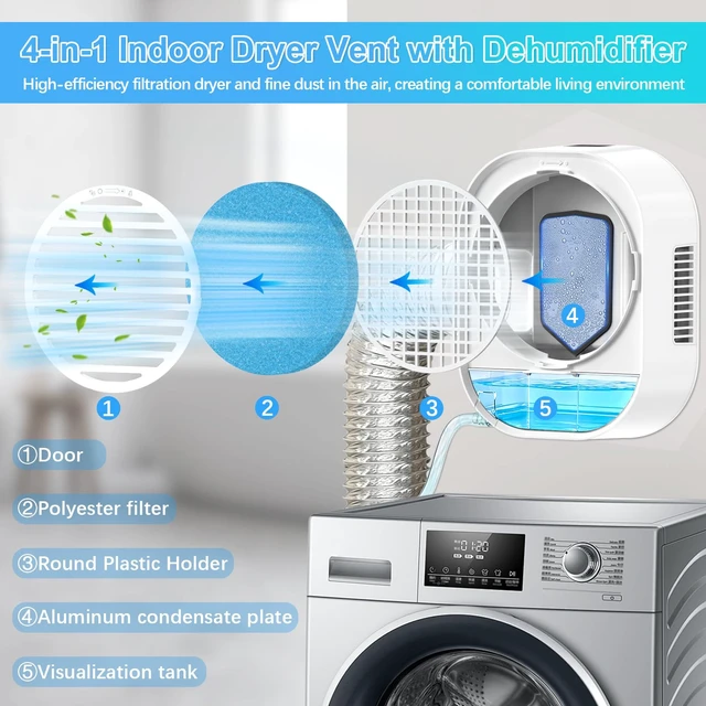 Alt view image 7 of 7 - 4-in-1 Indoor Dryer Vent with Dehumidifier for Protect Furniture | Dryer Vent Kit for Electric Dryers Stainless Steel Screen Filter Lint Trap Polyester Filter and Visual Water Tank