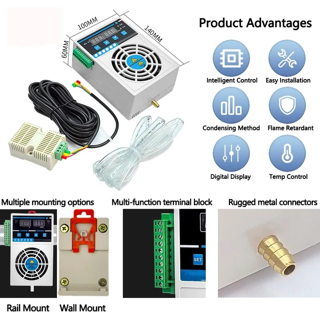 Alt view image 3 of 7 - Grow Tent Dehumidifier, Smart Temperature and Humidity Controller | Auto Dehumidification Kit with External Heating or Cooling Interface, Fit for Safes/Cabinets/Electric Box/Closets