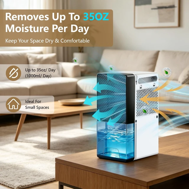 Alt view image 3 of 7 - 78 OZ Dehumidifier,Small Dehumidifier for Bedroom 300 Sq.Ft | 7 Color, Ambient Light, Auto Shut Off, Dual Core, Quiet Operation