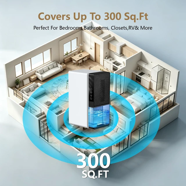 Alt view image 4 of 7 - 78 OZ Dehumidifier,Small Dehumidifier for Bedroom 300 Sq.Ft | 7 Color, Ambient Light, Auto Shut Off, Dual Core, Quiet Operation