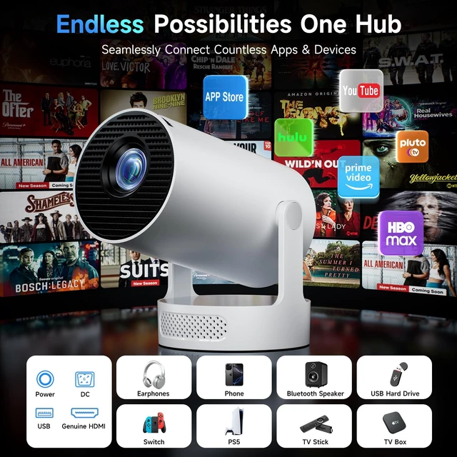Alt view image 3 of 7 - Philoent Mini Projector with WiFi 6 and BT 5.4, Built-in Apps 2026 Upgraded | 1080P/4K Support, 180° Rotation, Wi-Fi 6 & Bluetooth 5.4, Automatic Keystone Correction, Fast Focus, 25 dB for home cinema