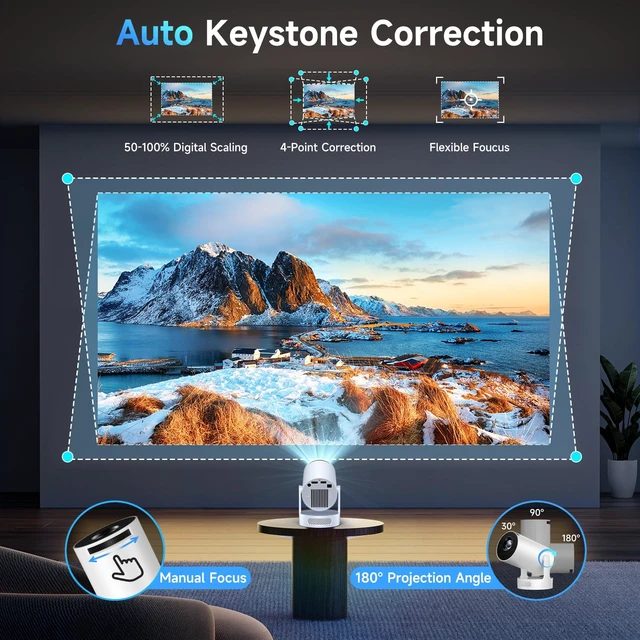 Alt view image 4 of 7 - Philoent Mini Projector with WiFi 6 and BT 5.4, Built-in Apps 2026 Upgraded | 1080P/4K Support, 180° Rotation, Wi-Fi 6 & Bluetooth 5.4, Automatic Keystone Correction, Fast Focus, 25 dB for home cinema