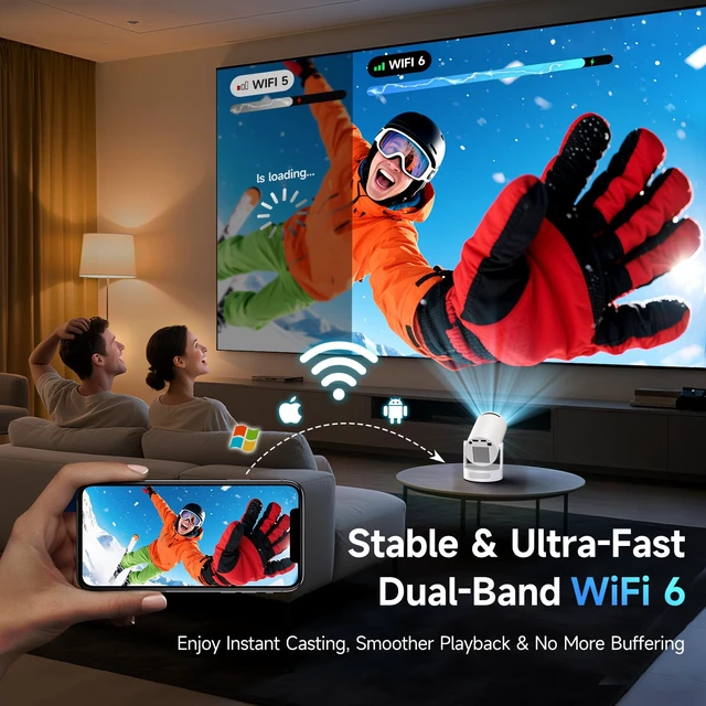 Alt view image 6 of 7 - Philoent Mini Projector with WiFi 6 and BT 5.4, Built-in Apps 2026 Upgraded | 1080P/4K Support, 180° Rotation, Wi-Fi 6 & Bluetooth 5.4, Automatic Keystone Correction, Fast Focus, 25 dB for home cinema