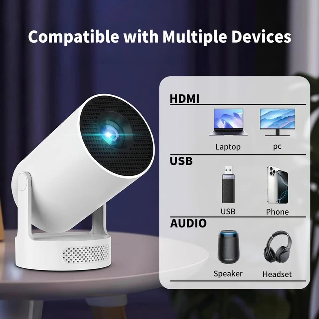 Alt view image 7 of 7 - Mini Projector with WiFi and Bluetooth, Portable Projector Support 5w Soundbase Speaker, 170 ANSI, Auto Vertical Keystone, 210° Rotation Smart Projector Proyector for Home Bedroom Outdoor, HY300 Ultra