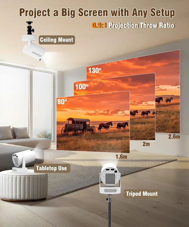 Alt view image 2 of 6 - Mini Projector with Wifi and Bluetooth, Portable 4K Support Smart Proyector | Auto Keystone & 200ASIN HY300Pro+, for Home Bedroom Movie Outdoor, Compatible With HDMI/USB/TV Stick/Smartphone/Laptop