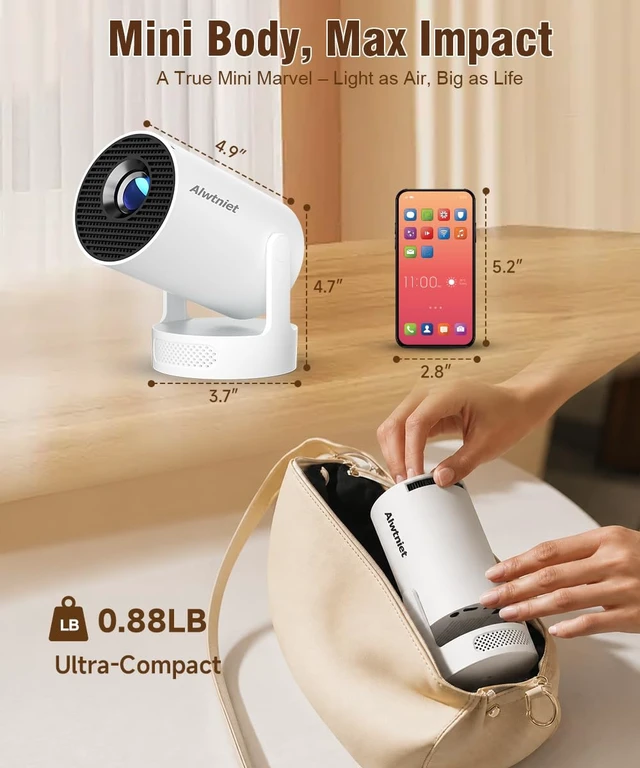 Alt view image 4 of 6 - Mini Projector with Wifi and Bluetooth, Portable 4K Support Smart Proyector | Auto Keystone & 200ASIN HY300Pro+, for Home Bedroom Movie Outdoor, Compatible With HDMI/USB/TV Stick/Smartphone/Laptop