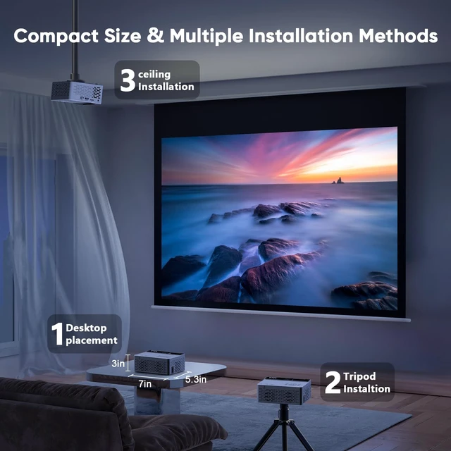 Alt view image 7 of 7 - TMY Native 1080P Mini Portable Projector, 2-way Bluetooth, with 80in Screen | 4K Support, 15W Powerful Speaker, Indoor/Outdoor Movies, Zoom & Timer Shutdown, TV Stick/Phone/PC/PS5/DVD/HDMI/USB