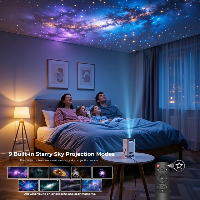 Alt view image 4 of 7 - Mini Projector with WiFi and Bluetooth, Portable Proyector 4K 1080P Support | Smart Projector with Built-in Apps, Auto Keystone, Compatibile with Smartphone/Laptop/HDMI/USB, Movie Projector for Bedroo