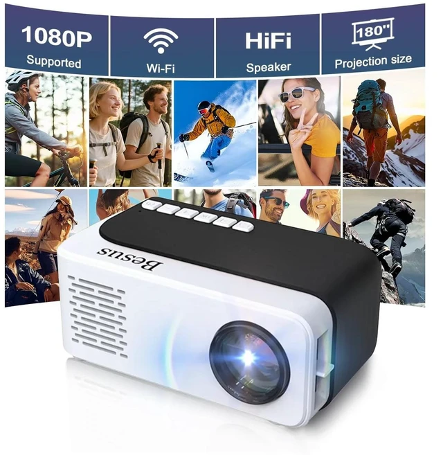 Main image of SEXZCUSKT Mini Projector, HD 1080P WiFi Video Projector, Portable Outdoor Projector with Tripod, Gift for Kids, Home Theater Movie Phone Projector Compatible with USB, AV, Smartphone/Tablet/Laptop