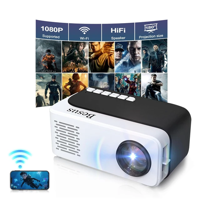 Alt view image 2 of 7 - SEXZCUSKT Mini Projector, HD 1080P WiFi Video Projector, Portable Outdoor Projector with Tripod, Gift for Kids, Home Theater Movie Phone Projector Compatible with USB, AV, Smartphone/Tablet/Laptop