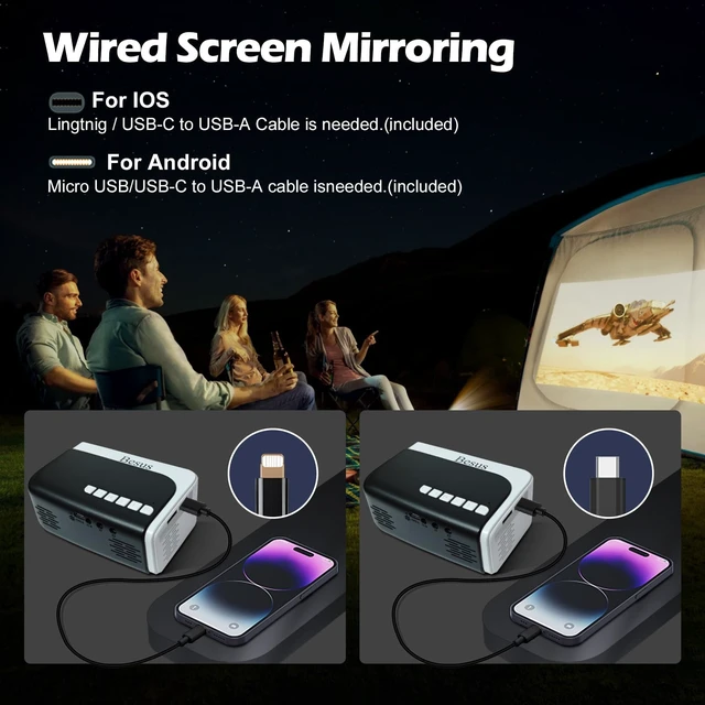 Alt view image 3 of 7 - SEXZCUSKT Mini Projector, HD 1080P WiFi Video Projector, Portable Outdoor Projector with Tripod, Gift for Kids, Home Theater Movie Phone Projector Compatible with USB, AV, Smartphone/Tablet/Laptop