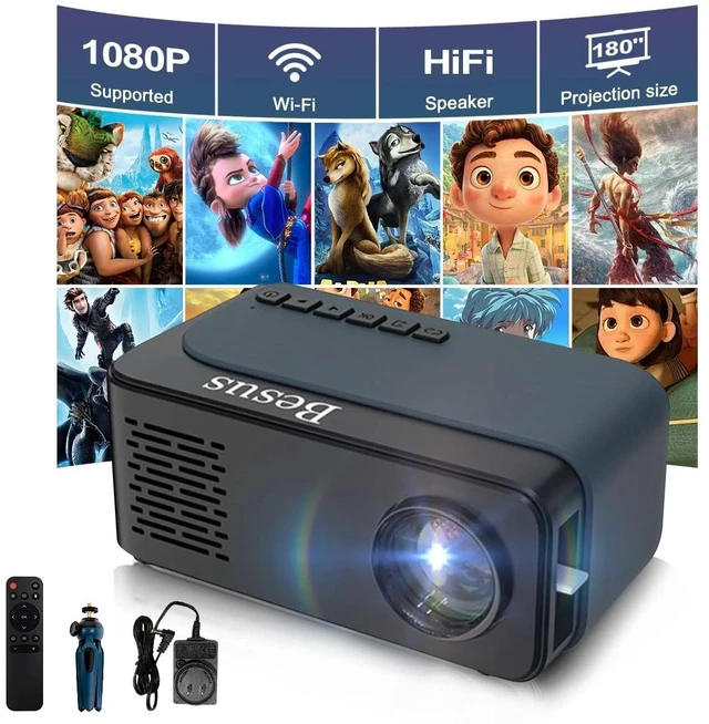 Main image of Mini Projector, HD 1080P WiFi Video Projector, Portable Outdoor Projector with Tripod, Gift for Kids, Home Theater Movie Phone Projector Compatible with USB, Smartphone/Laptop(cyan)