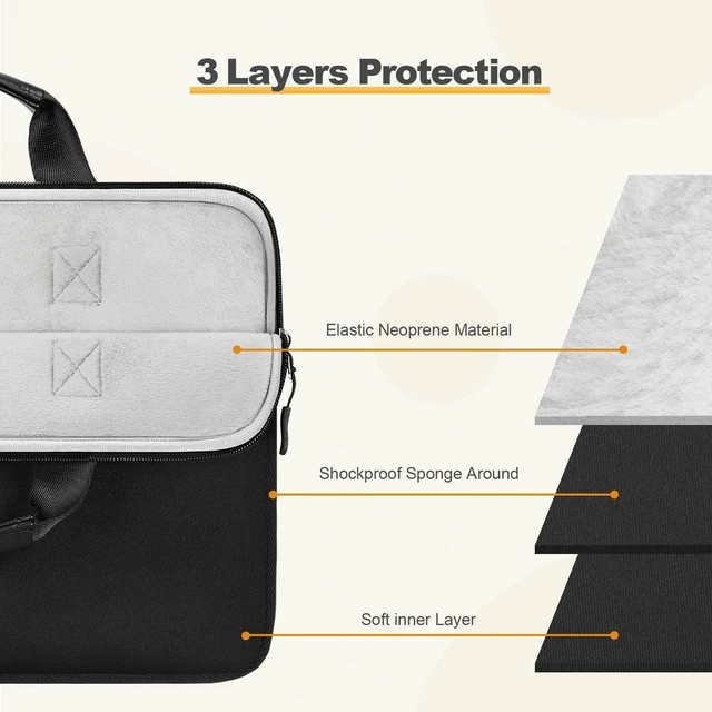 Alt view image 8 of 12 - Laptop Case 13.3 inch,13-14 inch Laptop Sleeve with Handle,Neoprene Computer Bag with Curved Pocket Compatible with MacBook Air 13/Pro 13/Pro 14 M5 M4 M3 M2 M1,HP Dell Acer ASUS Lenovo Notebook, Black